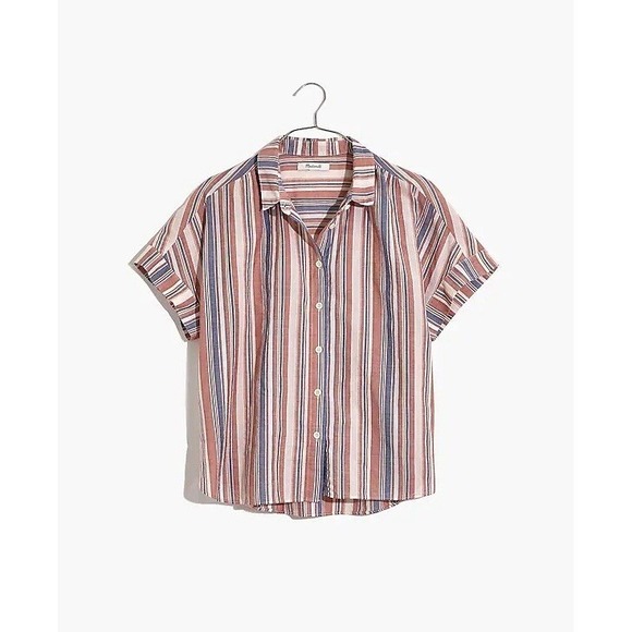 Madewell Central Shirt Womens Medium Striped Short Sleeve Button Down Blouse - Picture 4 of 6